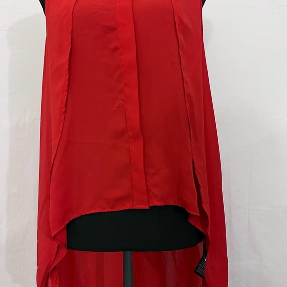 Funky Soul Sleeveless Wing Collar Layered Chiffon Blouse Red SZ M - Picture 3 of 10